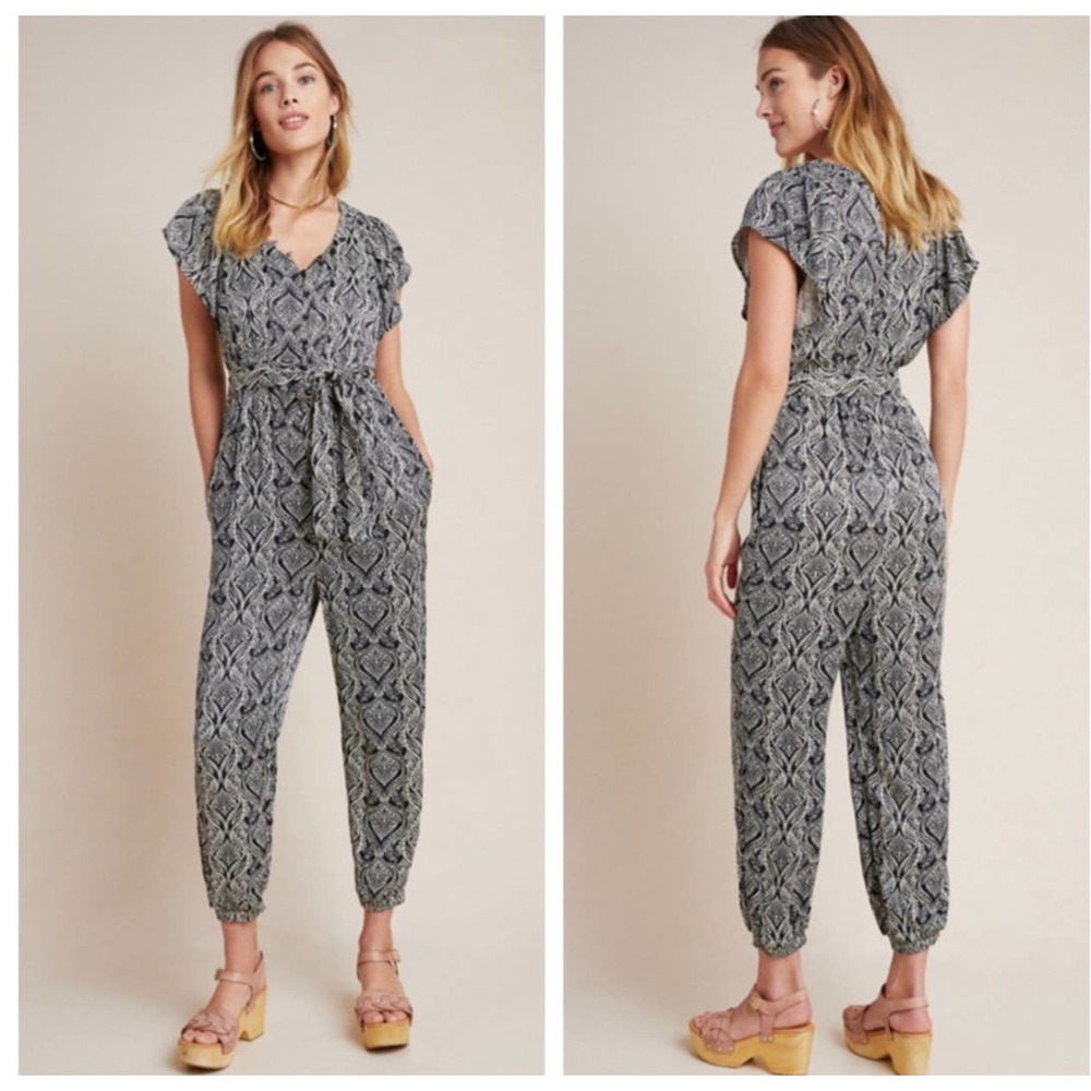 Anthropologie Black and Gray Patterned Jumpsuit